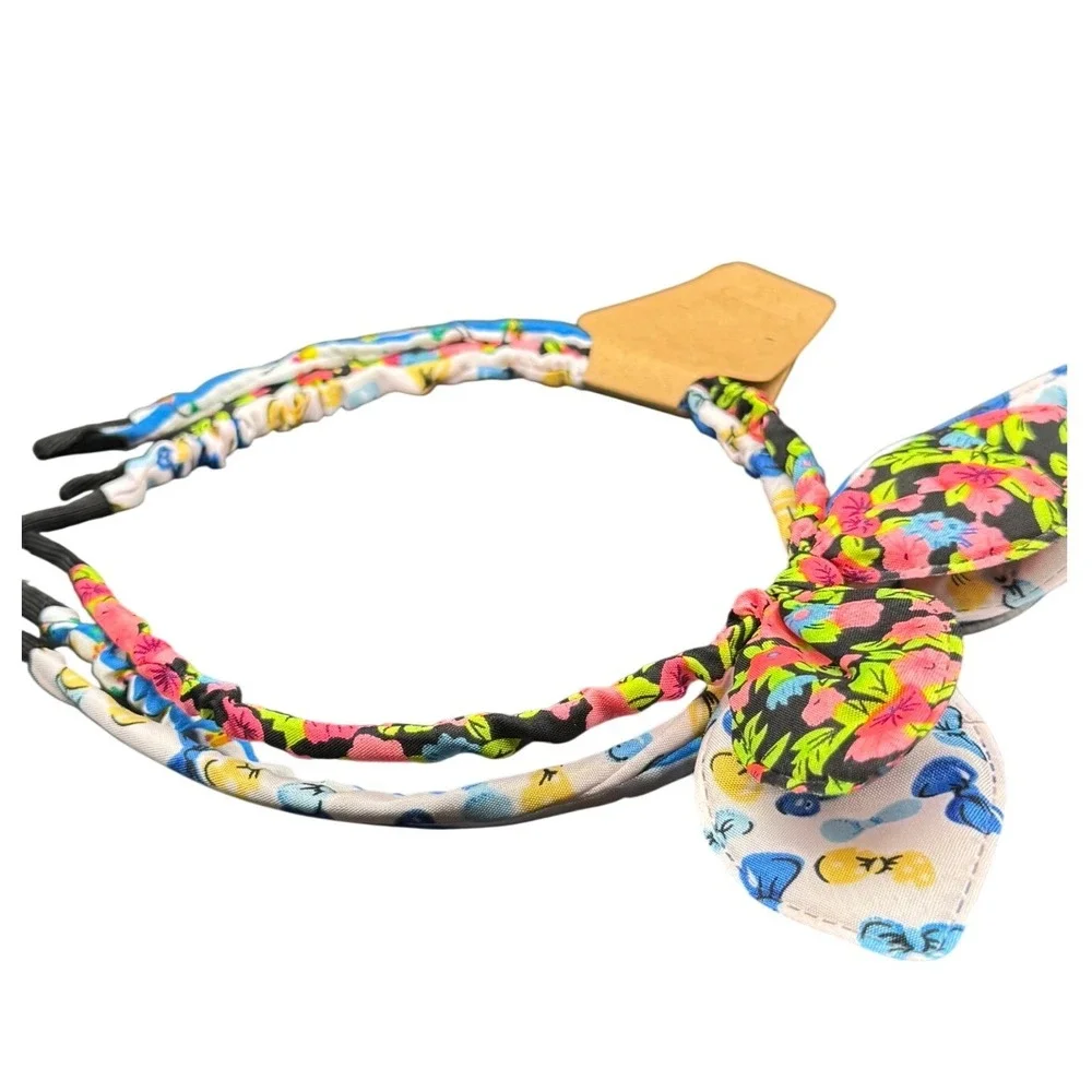Kids Bunny Ear Headband Set 3pc Floral Striped Bow Hair Accessories Multicolor‎